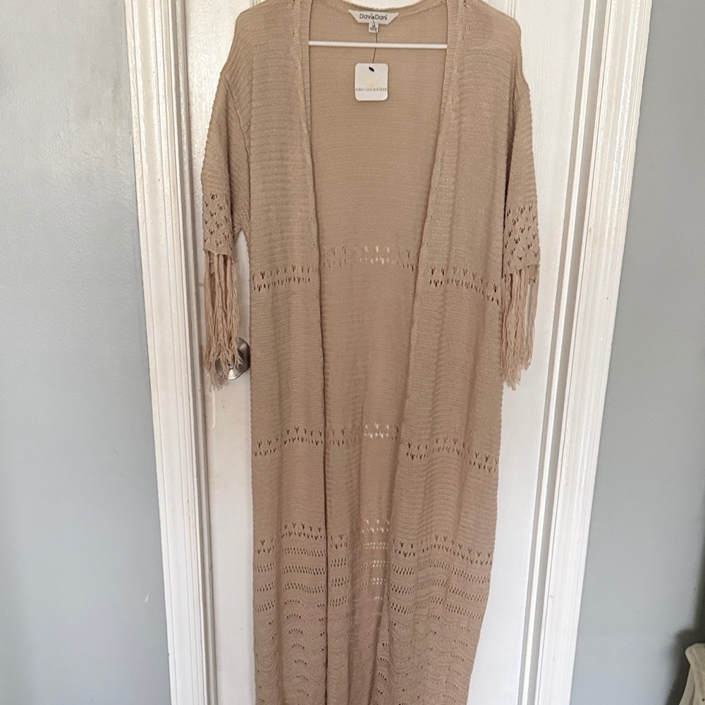 Tan Crochet Fringe Cardigan